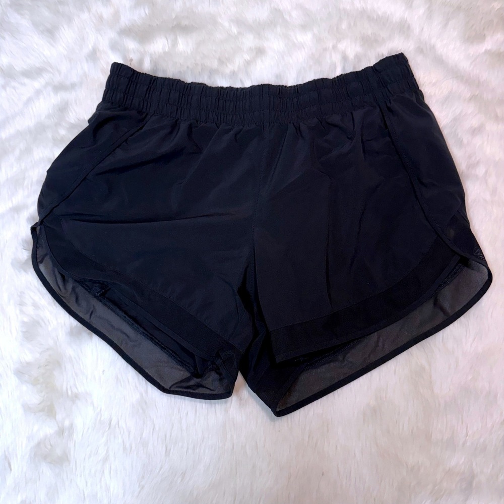 Athleta Mesh Racer Run Short Womens Small Black 4 Inch Inseam Lined Athletic